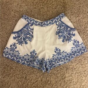 Blue and White Patterned Women's Shorts
